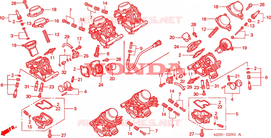 CARBURATEUR (PIECES CONSTITUTIVES) Honda MOTO 1500 GOLD-WING 2003  GL1500CD3