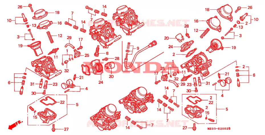 CARBURATEUR (PIECES CONSTITUTIVES) Honda MOTO 1500 GOLD-WING 1998  GL1500CTW