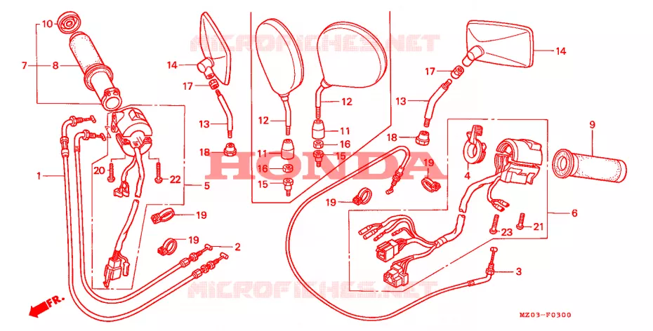 COMMODO - LEVIER - CABLE Honda MOTO 1500 GOLD-WING 1997  GL1500CV