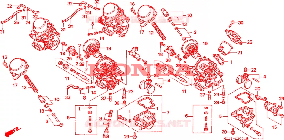 CARBURATEUR (PIECES CONSTITUTIVES) Honda MOTO 1000 CB 1994  CB1000FR