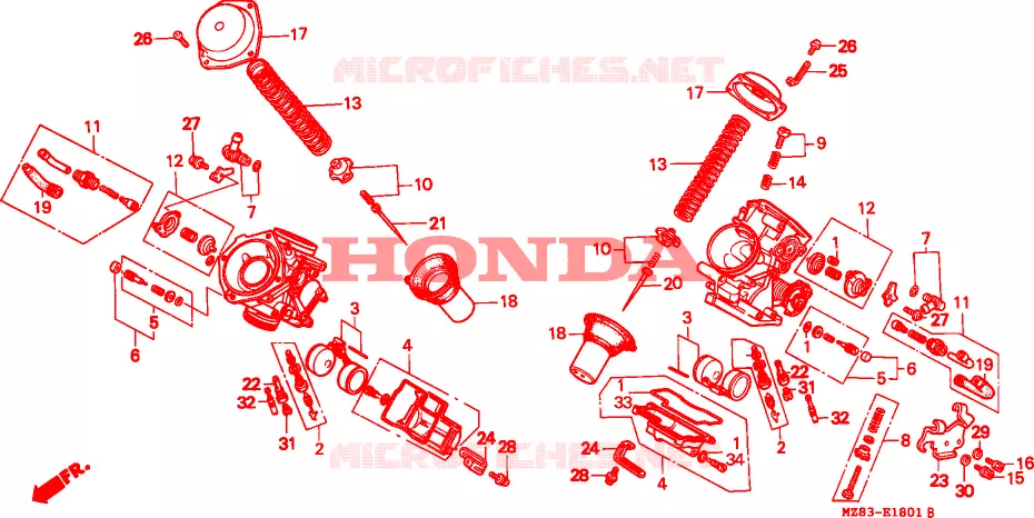 CARBURATEUR (PIECES CONSTITUTIVES) Honda MOTO 600 SHADOW 1996  VT600CDT