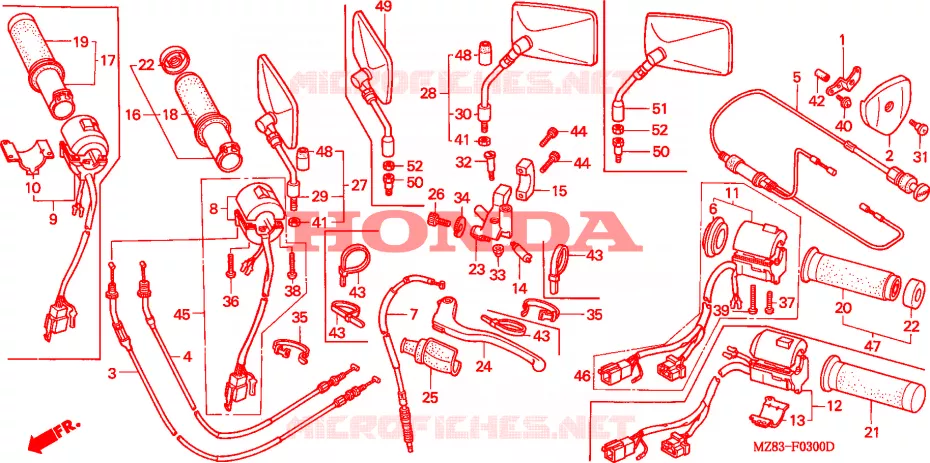 COMMODO - LEVIER - CABLE Honda MOTO 600 SHADOW 1996  VT600CDT