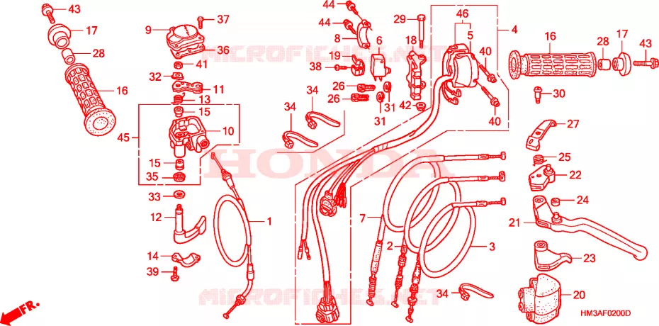 LEVIER DE GUIDON/COMMUTATEUR/CABLE(TRX300EX'01-'06) Honda ATV 300 FOURTRAX 2005  TRX300EX5