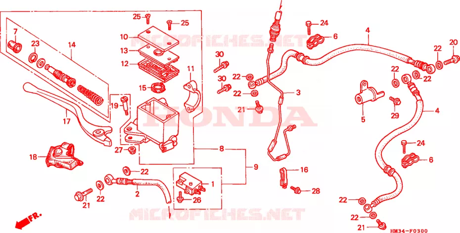 MAITRE CYLINDRE DE FREIN AVANT Honda ATV 300 FOURTRAX 1995  TRX300EXS