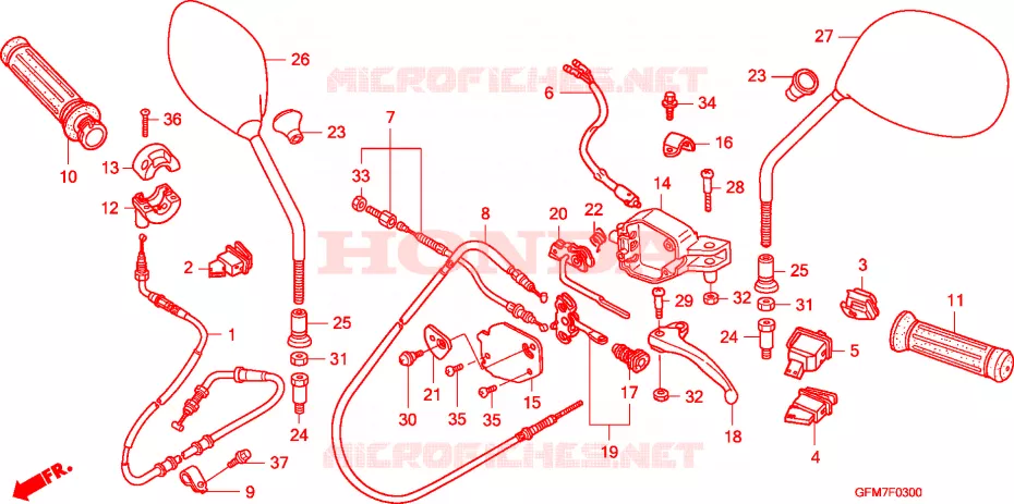 LEVIER DE GUIDON/COMMUTATEUR/CABLE(NHX110WH8) Honda SCOOTER 110 LEAD 2009  NHX110WH8