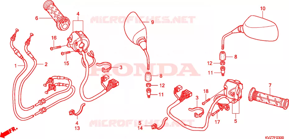 COMMODO - CABLE - RETROVISEUR Honda SCOOTER 250 REFLEX 2008  NSS250S8