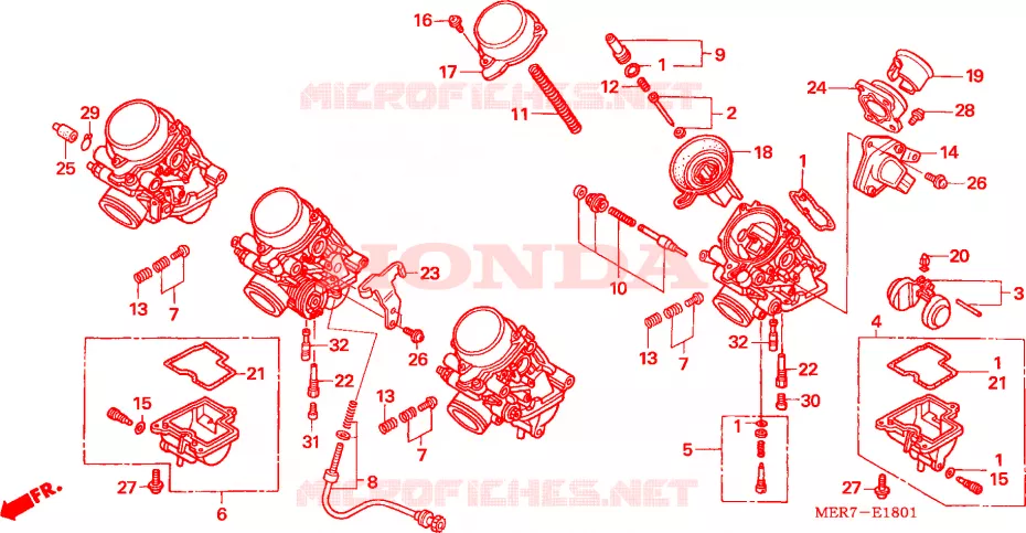 CARBURATEUR (PIECES CONSTITUTIVES) Honda MOTO 600 CBF 2007  CBF600SA6