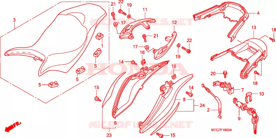 SELLE - CARENAGE ARRIERE Honda MOTO 600 HORNET 2008  CB600FA8