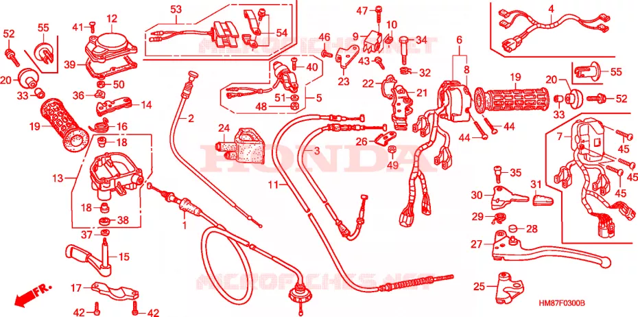LEVIER DE GUIDON - CABLE - COMMODO Honda ATV 250 FOURTRAX 2006  TRX250TE6