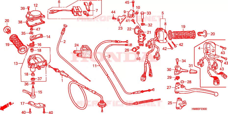 LEVIER DE GUIDON - CABLE - COMMODO Honda ATV 250 FOURTRAX 2011  TRX250TMB