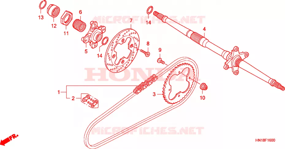 ARBRE DE ROUE ARRIERE - CHAINE SECONDAIRE Honda ATV 400 FOURTRAX 2007  TRX400EX7