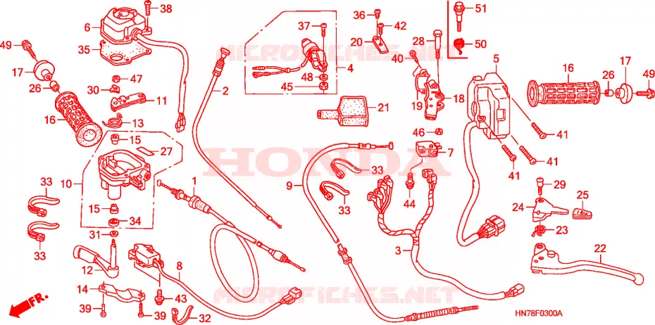 CABLES - COMMODOS - LEVIERS - POIGNEES Honda ATV 400 FOURTRAX 2008  TRX400FA7