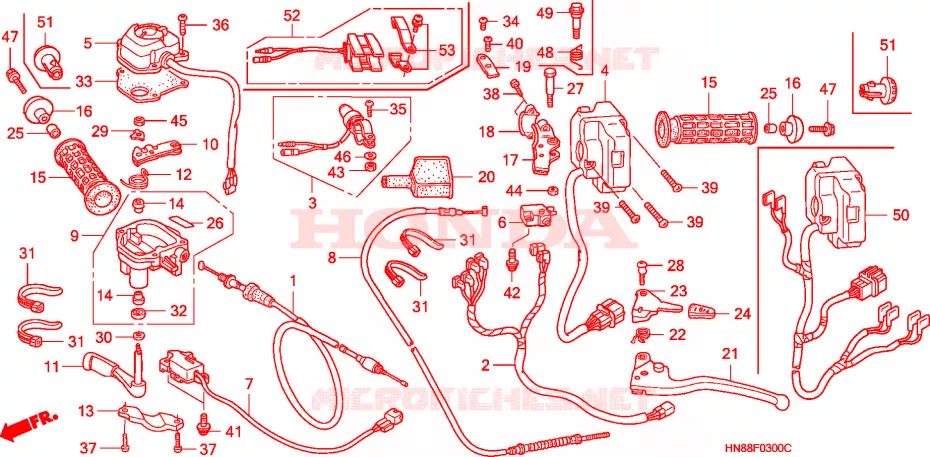 LEVIER DE GUIDON - CABLE - COMMODO Honda ATV 680 FOURTRAX 2008  TRX680FA8