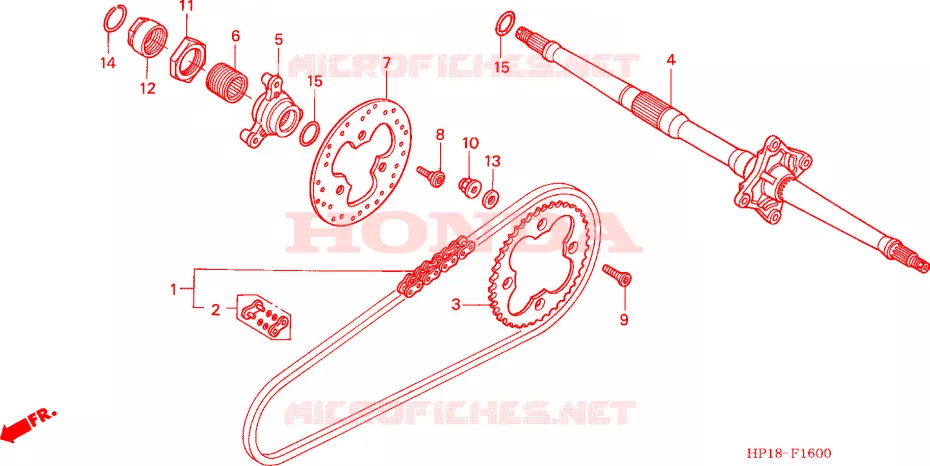ARBRE DE ROUE ARRIERE - CHAINE SECONDAIRE Honda ATV 450 FOURTRAX 2004  TRX450R4
