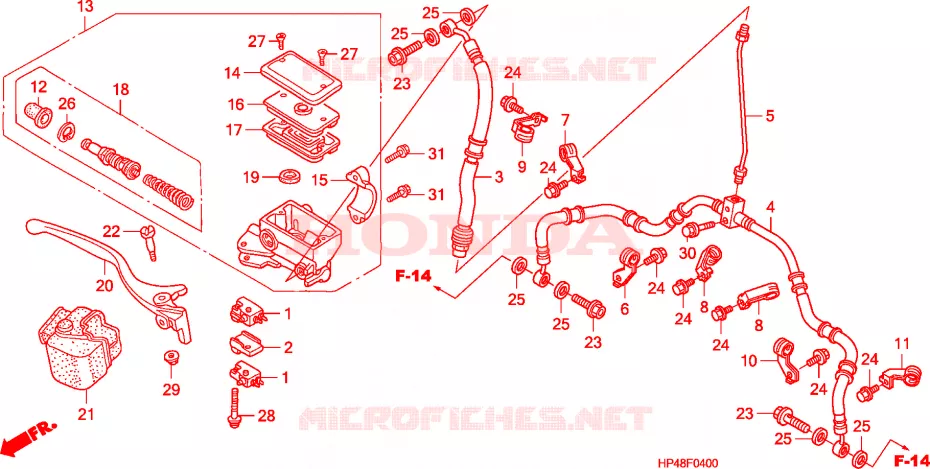 MAITRE CYLINDRE DE FREIN AVANT Honda ATV 420 FOURTRAX 2007  TRX420FM7