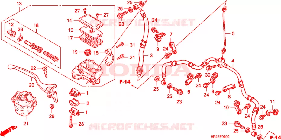 MAITRE CYLINDRE DE FREIN AVANT Honda ATV 420 FOURTRAX 2009  TRX420FM9