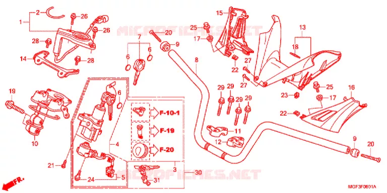 GUIDON - CARENAGE (FJS600A9-2KO/FJS600AB/DB) Honda SCOOTER 600 SILVERWING 2012  FJS600AB