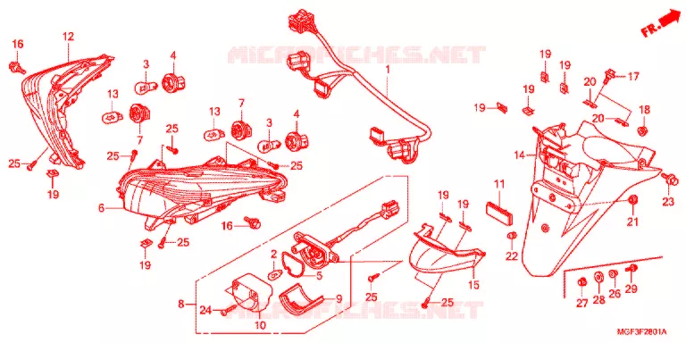 FEU ARRIERE - GARDE-BOUE ARRIERE (FJS600A9-2KO/FJS600AB/DB) Honda SCOOTER 600 SILVERWING 2015  FJS600AB