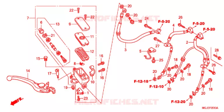 MAITRE CYLINDRE DE FREIN AVANT (CBF1000FA/FT/FS) Honda MOTO 1000 CBF 2012  CBF1000FSC
