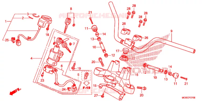GUIDON - TE DE FOURCHE Honda SCOOTER 700 INTEGRA 2012  NC700DC