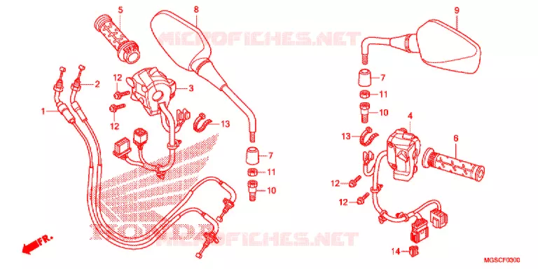 COMMODO - CABLE - RETROVISEUR Honda MOTO 700 INTEGRA 2012  NC700DC