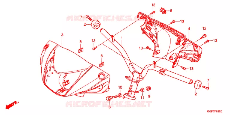 GUIDON - CARENAGE (NSC50WHC/MPDC) Honda SCOOTER 50 VISION 2012  NSC50WHC