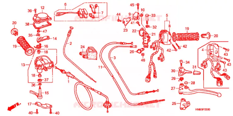 LEVIER DE GUIDON - CABLE - COMMODO Honda ATV 250 FOURTRAX 2012  TRX250TMC