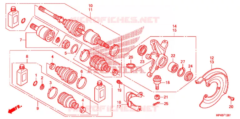 ARBRE DE ROUE AVANT (4WD) Honda ATV 420 FOURTRAX 2012  TRX420FEC