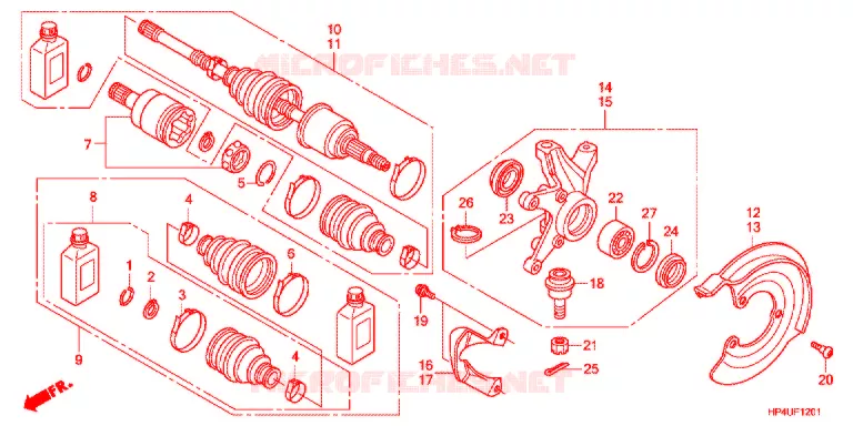 ARBRE DE ROUE AVANT (4WD) Honda ATV 420 FOURTRAX 2012  TRX420FEC