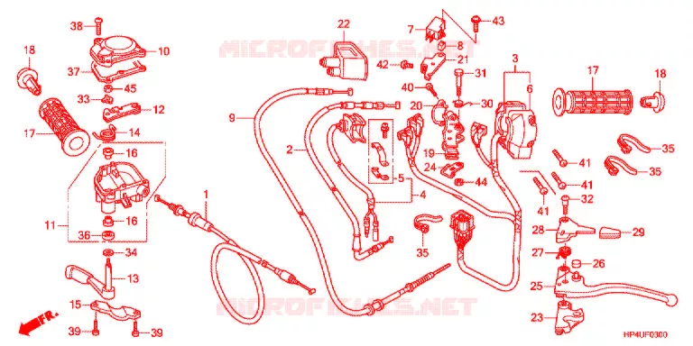 LEVIER DE GUIDON - CABLE - COMMODO Honda ATV 420 FOURTRAX 2012  TRX420TMC