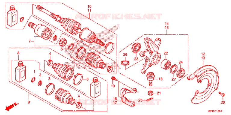 ARBRE DE ROUE AVANT (4WD) Honda ATV 420 FOURTRAX 2013  TRX420FMD