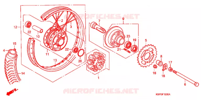 ROUE ARRIERE (RAYON/FREIN A TAMBOUR) Honda MOTO 150 CBF 2006  CBF150M6