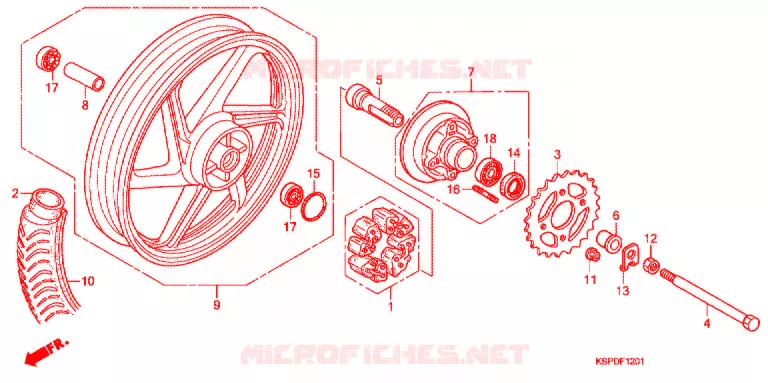 ROUE ARRIERE (MOULURE/FREIN A TAMBOUR) Honda MOTO 150 CBF 2009  CBF150M9