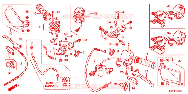 LEVIER DE GUIDON - CABLE - COMMODO (2) Honda MOTO 125 CB 2014  CGX125SHE