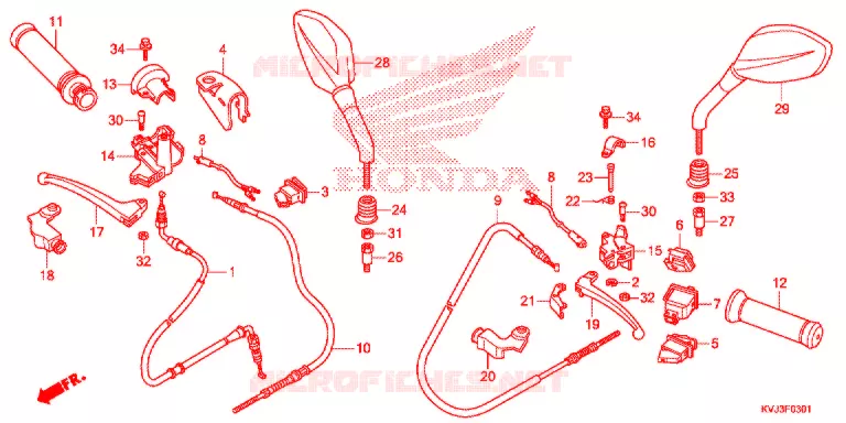 LEVIER DE GUIDON - CABLE - COMMODO (CHA1254WH) Honda SCOOTER 125 SPACY 2014  CHA1254WHE