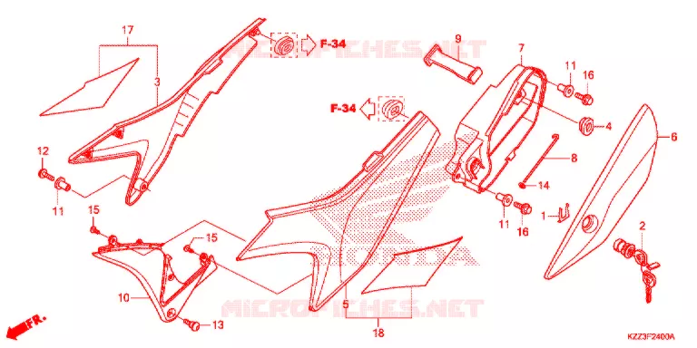 COUVERCLES LATERAUX Honda MOTO 250 CRF 2014  CRF250ME