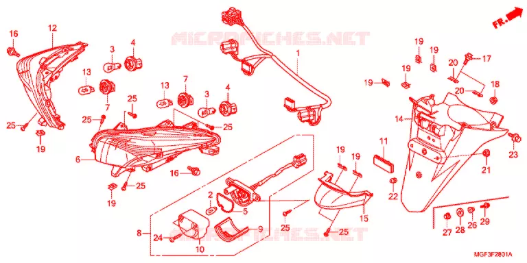 FEU ARRIERE - GARDE-BOUE ARRIERE (FJS600A9-2KO/FJS600AB/DB) Honda SCOOTER 600 SILVERWING 2011  FJS600DB