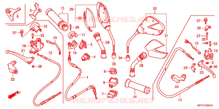 LEVIER DE GUIDON - CABLE - COMMODO (2) Honda SCOOTER 125 ELITE 2010  SC1256SHA