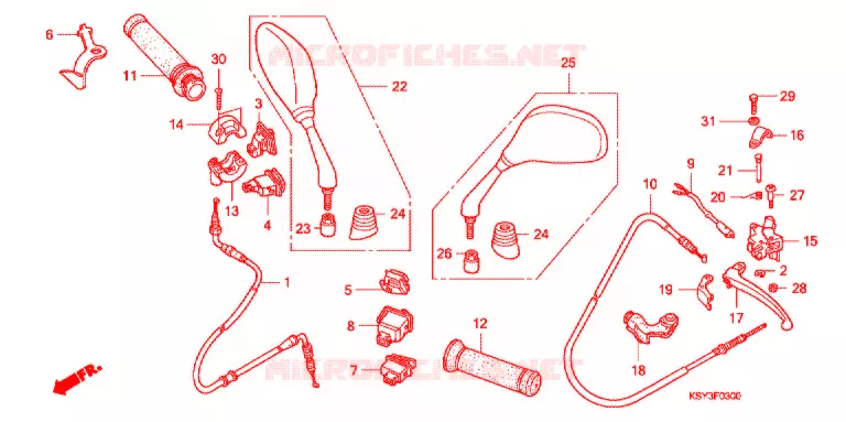 LEVIER DE GUIDON - CABLE - COMMODO Honda SCOOTER 125 ELITE 2009  SC125SH9