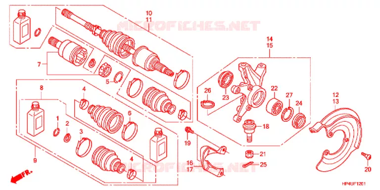 ARBRE DE ROUE AVANT (4WD) Honda ATV 420 FOURTRAX 2011  TRX420FEB