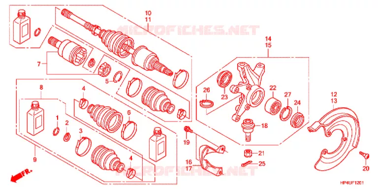ARBRE DE ROUE AVANT (4WD) Honda ATV 420 FOURTRAX 2011  TRX420FPMB