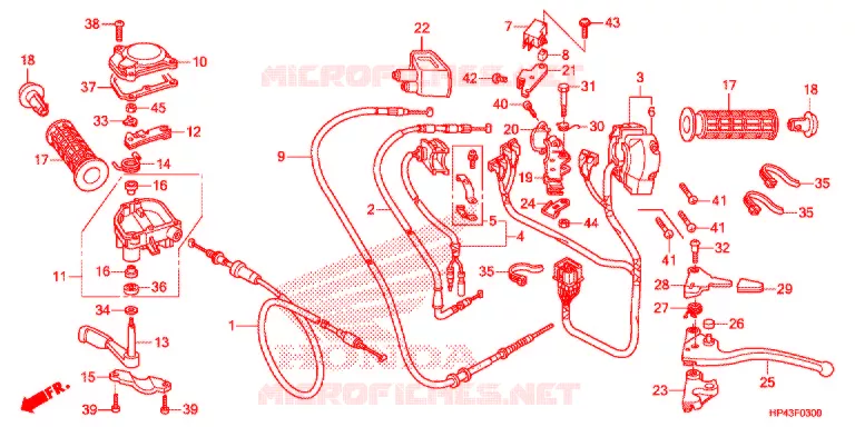 LEVIER DE GUIDON - CABLE - COMMODO Honda ATV 420 FOURTRAX 2013  TRX420FPMD