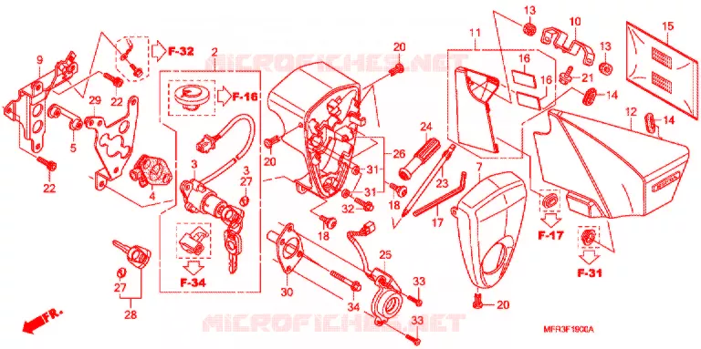 COUVERCLE LATERAL - OUTILS - CONTACTEUR A CLES Honda MOTO 1300 VT 2010  VT1300CXA