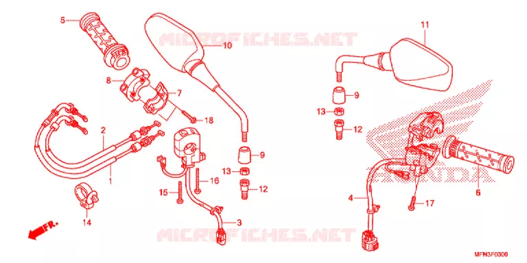 COMMODO - CABLE - RETROVISEUR Honda MOTO 1000 CB 2015  CB1000RF