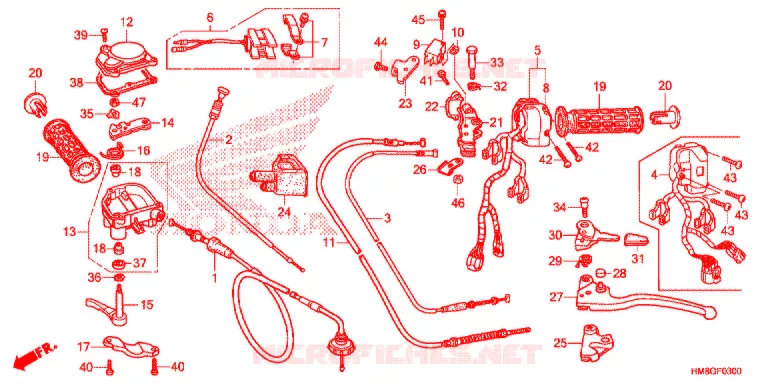 LEVIER DE GUIDON - CABLE - COMMODO Honda ATV 250 FOURTRAX 2015  TRX250TME