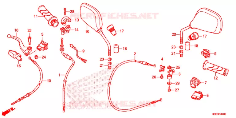 COMMODO - CABLE - RETROVISEUR Honda MOTO 110 WAVE 2012  AFS1102SHC