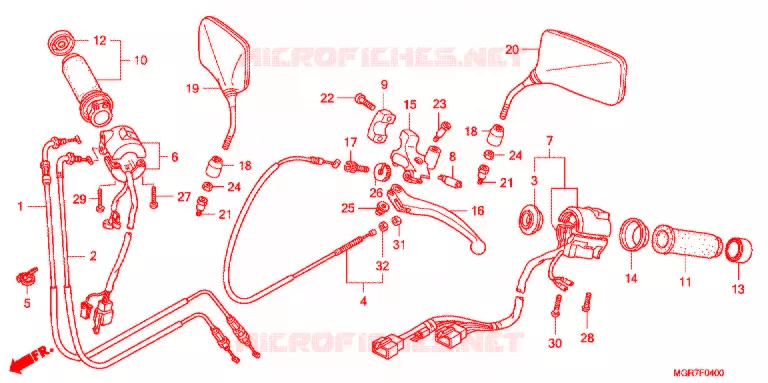 LEVIER DE GUIDON - CABLE - COMMODO Honda MOTO 750 VT 2011  VT750SB
