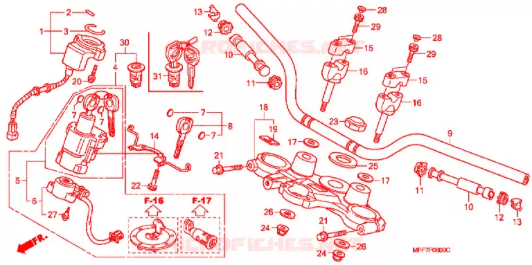 GUIDON - TE DE FOURCHE Honda MOTO 700 TRANSALP 2010  XL700VAA