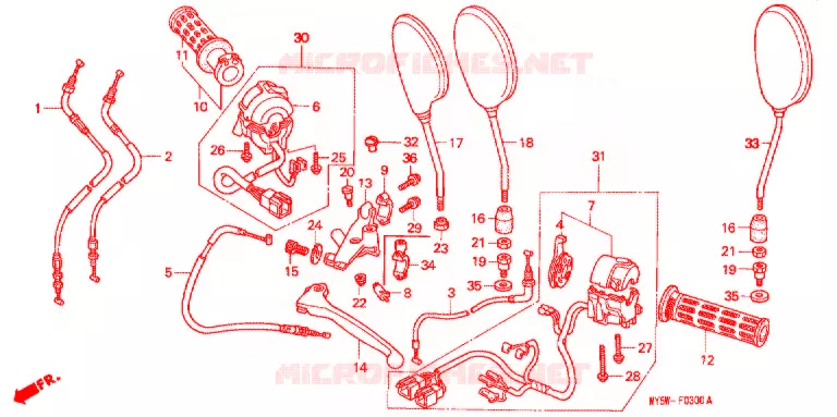 COMMODO - LEVIER - CABLE Honda MOTO 500 CB 2000  CB500Y