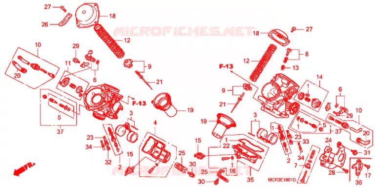 CARBURATEUR (PIECES CONSTITUTIVES) Honda MOTO 750 SHADOW 2001  VT750DC1